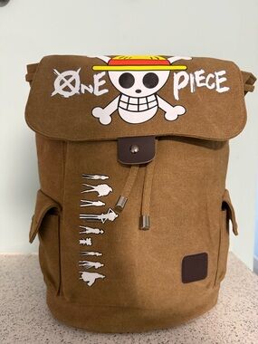 Onepiece Brown Canvas Backpack with Skull Logo